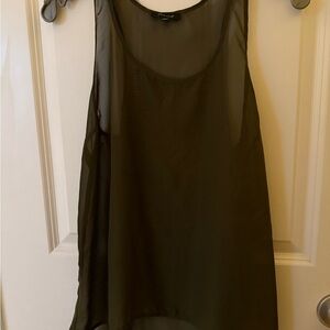 Olive Green Sheer Sleeveless Blouse